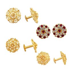 Vighnaharta Set Of 4 Gold Plated Cubic Zirconia Floral Studs-1