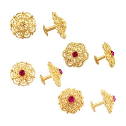 Vighnaharta Set Of 4 Floral Gold-Plated Studs Earrings-21