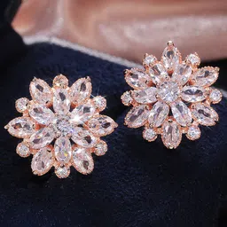 Designs & You Rose Gold Plated American Diamond Studded Floral Studs Earrings-50