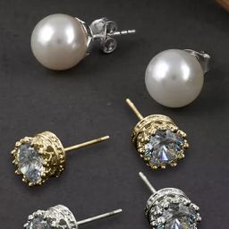 OOMPH Set Of 3 Pearls Studs Earrings-47