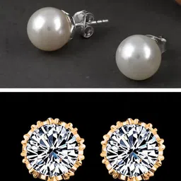 OOMPH Set Of 2 Cubic Zirconia Contemporary Studs Earrings-6