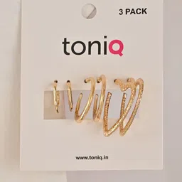 ToniQ Set of 3 Gold Plated Contemporary Hoop Earrings-11