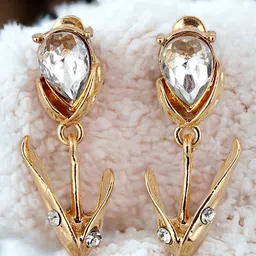 LUCKY JEWELLERY 18 KT Gold-Plated Stones Studded Contemporary Drop Earrings-image-31