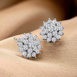 Peora Silver-Plated Brass Contemporary Shaped Artificial Stones Stud Earrings-58