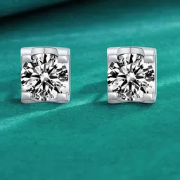 Peora Silver-Plated Cubic Zirconia Studded Square Studs Earrings-92