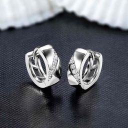 Peora Silver-Plated Brass Contemporary Shaped Cubic Zirconia Stone Studs Earrings-52