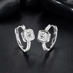 Peora Silver Plated Cubic Zirconia Circular Hoop Earrings-image-8