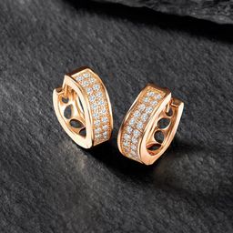 Peora Rose Gold-Plated CZ Studded Contemporary Hoop Earrings-57