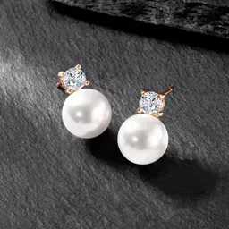 Peora Rose Gold-Plated Contemporary Cubic Zirconia & Bead Studs Earrings-69