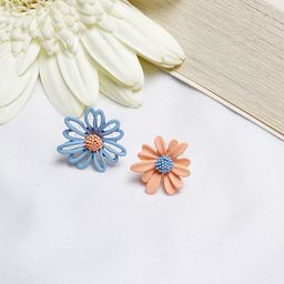 BEWITCHED Blue & Orange Floral Studs Earrings-image-11