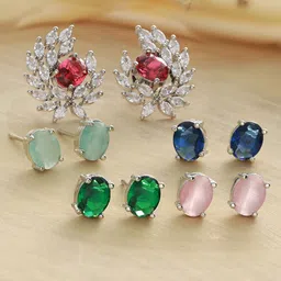 Priyaasi Set OF 5 Silver-Plated Contemporary Studs Earrings-48