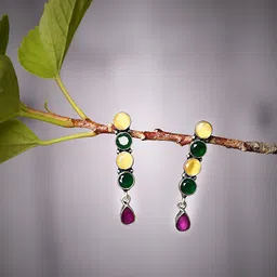 Bamboo Tree Jewels Silver-Plated Stone-Studded Contemporary Drop Earrings-8