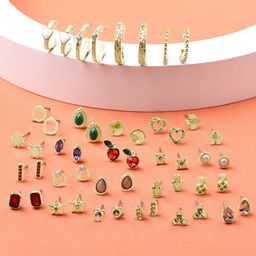 AMI Gold-Toned Set of 25 Contemporary Stud & Hoop Earrings-86