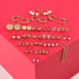AMI Set Of 26 Gold Tone Contemporary Studs, Drop & Semi-Hoop Earrings-89