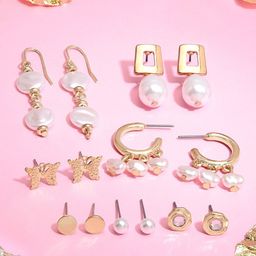 AMI Set Of 7 Gold-Plated Contemporary Studs Earrings-77