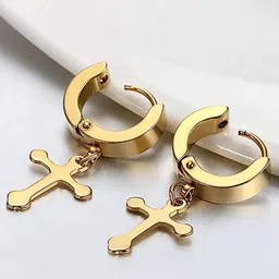 VIEN Gold-Plated Contemporary Stainless Steel Hoop Earrings-17