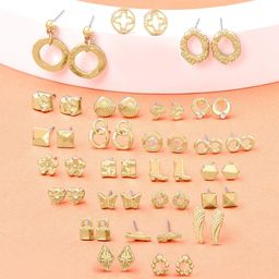 AMI Set of 25 Gold-Plated & White Contemporary Studs Earrings-image-70