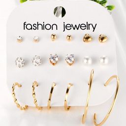 Shining Diva Fashion Combo Set Of 9 Gold-Toned Stud and Hoop Earrings-9