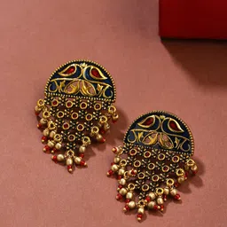 Voylla Gold-Plated Arabian Nights Antique Oxidized Half Moon Earrings-28