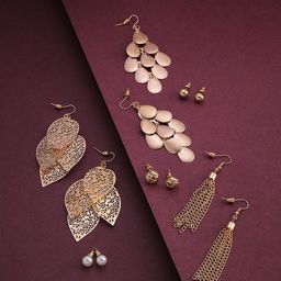 Jewels Galaxy Set Of 12 Gold-Plated Contemporary Studs & Drop Earrings-13