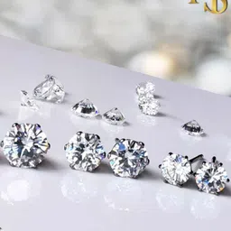 HighSpark Silver-Plated Sterling Silver Cubic Zirconia Studded Contemporary Studs Earrings-52