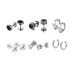 KARISHMA KREATIONS Unisex Set Of 6 Stainless Steel Circular Shaped Studs & Hoop Earrings-image-52
