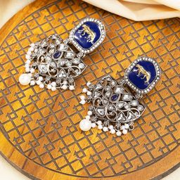 Priyaasi German Silver Silver-Plated Contemporary Drop Earrings-image-44