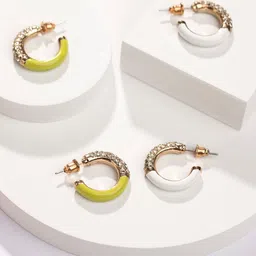 PRITA BY PRIYAASI Set of 2 American Diamond Studded Half Hoop Earrings-50