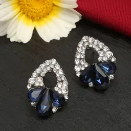 DressBerry Silver-Plated And Navy Blue Artificial Stones Contemporary Studs Earrings-image-75