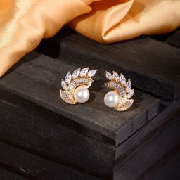Saraf RS Jewellery Gold-Plated & White AD Studded Contemporary Studs Earrings-image-46