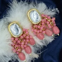 Anouk Pink Gold-Plated Beads & Stone Studded Drop Earrings-image-45
