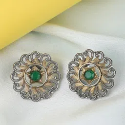 Anouk Silver-Plated Stone-Studded Contemporary Oxidised Studs Earrings-14