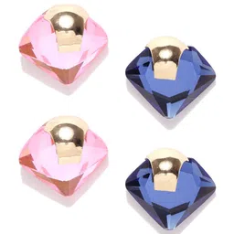 DressBerry Set Of 2 Gold-Plated And Pink Artificial Stones Contemporary Studs Earrings-1