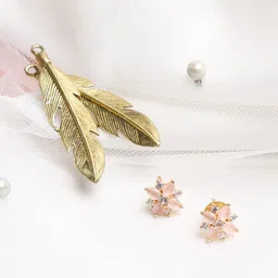 Ruby Raang Gold-Plated Pink Floral Studs Earrings-89