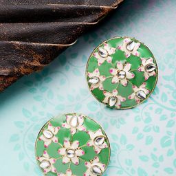 Priyaasi  Gold-Plated Green & Cream-Coloured Floral Contemporary Studs Earrings-image-63