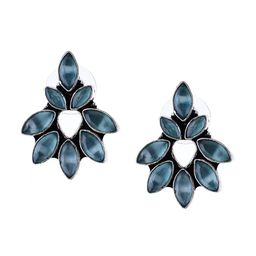 Bamboo Tree Jewels Silver Plated Contemporary Stone-Studded Drop Earrings-10