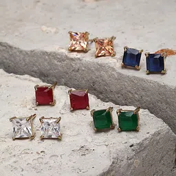 Kennice Gold-Plated Set Of 5 Square Studs Earrings-2