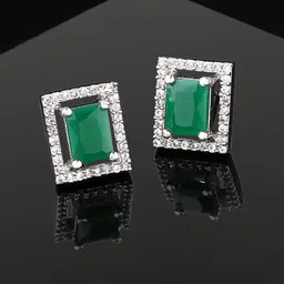 Estele Rhodium-Plated Cubic Zirconia Studded Square Studs Earrings-image-85