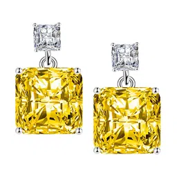 Designs & You Silver-Plated Cubic Zirconia-Studded Square Studs Earrings image 1