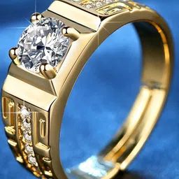 MYKI Gold-Plated Stone-Studded Adjustable Stainless Steel Finger Ring-image-4