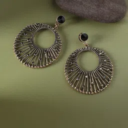 SOHI Gold-Plated Stones Studded Circular Drop Earrings-47
