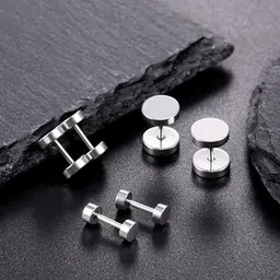 KARISHMA KREATIONS Set Of 3 Silver-Plated Contemporary Studs Earrings-18