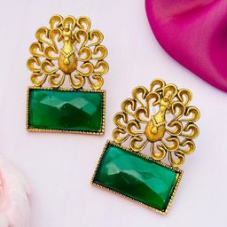 Sangria Gold-Plated Stones Studded Studs Earrings-19