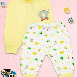 MeeMee Pack Of 2 Yellow & White Cotton Printed Leggings-image-81
