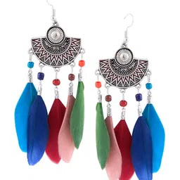 Crunchy Fashion Oxidized Tribal Feather Drop Earrings-54