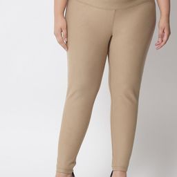 Amydus Women Plus Size Beige Solid Tummy Tucker Jeggings-21