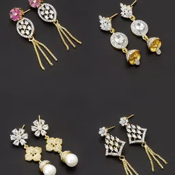 aadita Women Pack Of 4 White & Pink Contemporary Drop Earrings-picture-23