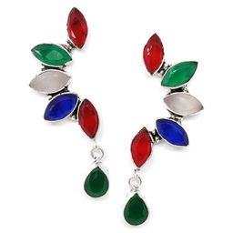 EL REGALO Red & Green Contemporary German Silver Ear Cuff Earrings-image-55