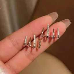 PolluxCraft Korean Gold-Plated Zircon Stones Studded Contemporary Shaped Studs-39