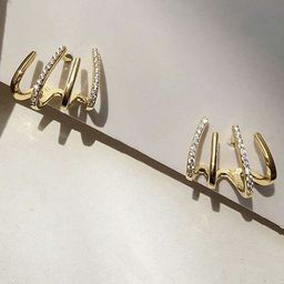 PolluxCraft Korean Gold-Plated Zircon Studded Contemporary Clip-on Studs-image-94